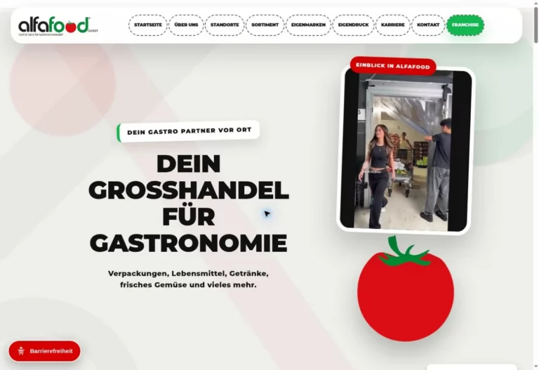 Aktuelle Website von Alfafood, gestaltet von Fost-Media
