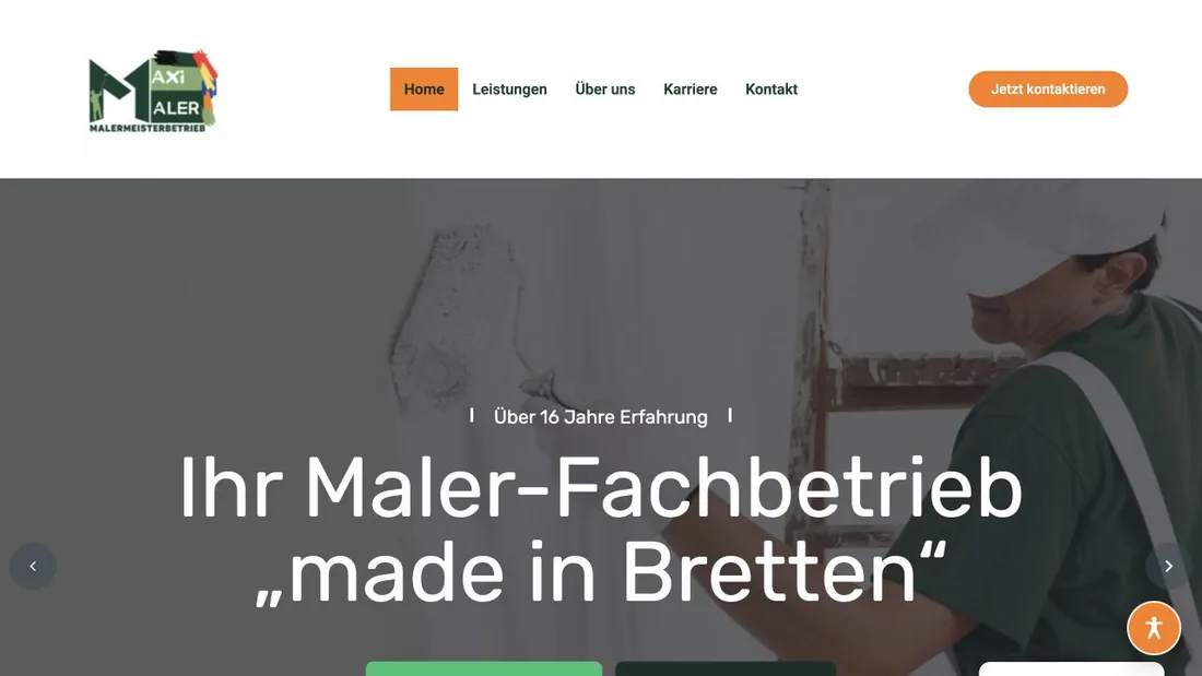 Website-Referenz: MaxiMaler aus Bretten mit Leistungen und Projektanfrage