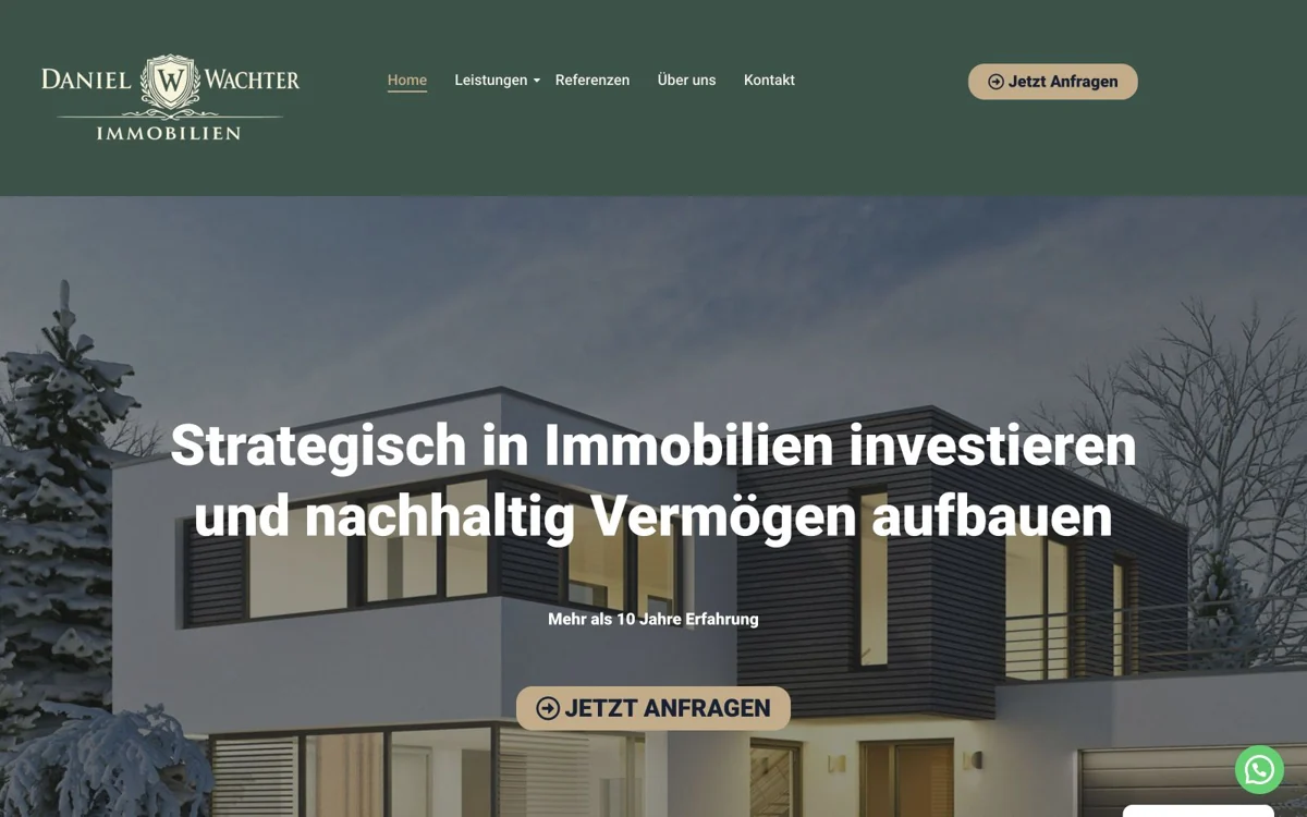 Erster Abschnitt der Startseite von Daniel Immobilien mit Hauptangebot und Navigation