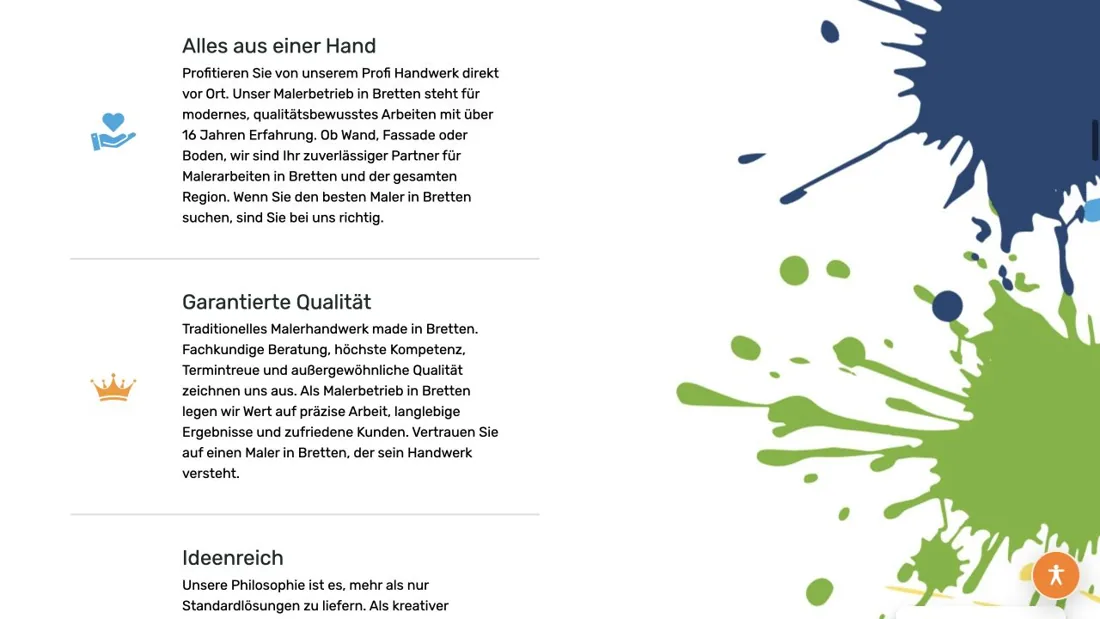 MaxiMaler: Leistungen auf der Website